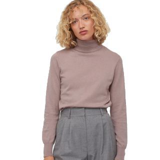 H&M Women Nude Solid Fine Knit Polo Neck Jumper at Rs.1299